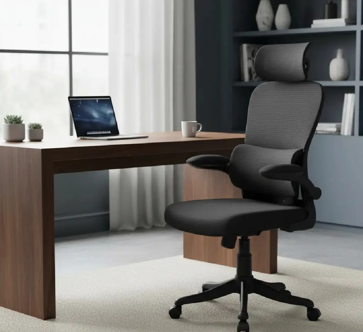 Cadeira Escritório Ergonômica B500 Marca Mulltx Cor Preto Com Suporte Lombar Estofado Tecido Respirável Mesh