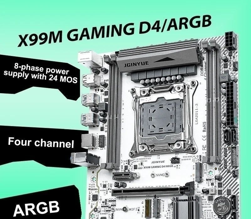 JGINYUE X99 GAMING D4 ARGB, vrm de 8 fases, Quad Channel, Secure Boot, TPM 2.0 MSI 14 pinos