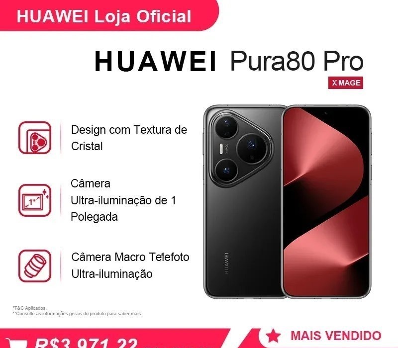 Smartphone HUAWEI Pura 80 Pro  Celular  12GB512GB  Câmera Ultra-iluminação de 1 Polegada  5170 mAh 5170 mAh pura80