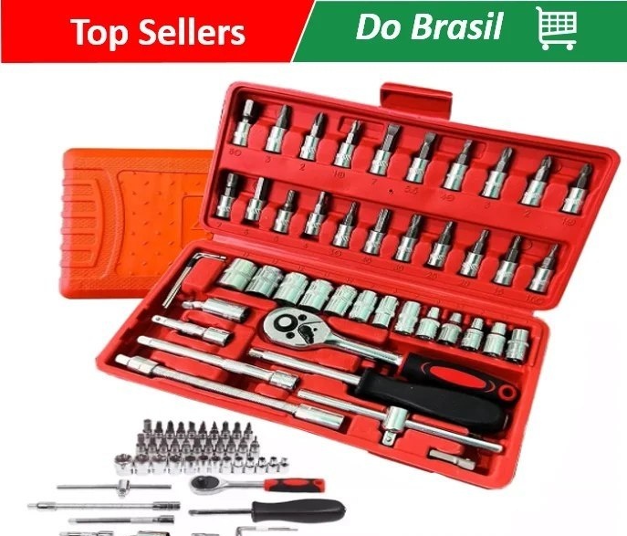 KIT Chaves Jogo Catraca Reversível Soquetes 46 Peças cMaleta