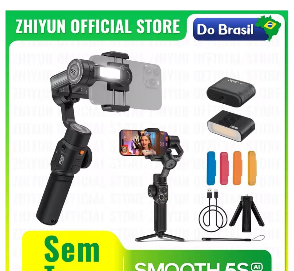 AliExpress NO BRASIL - Estabilizador de mão dobrável de 3 eixos Gimball ZHIYUN SMOOTH 5S com Rastreamento AI