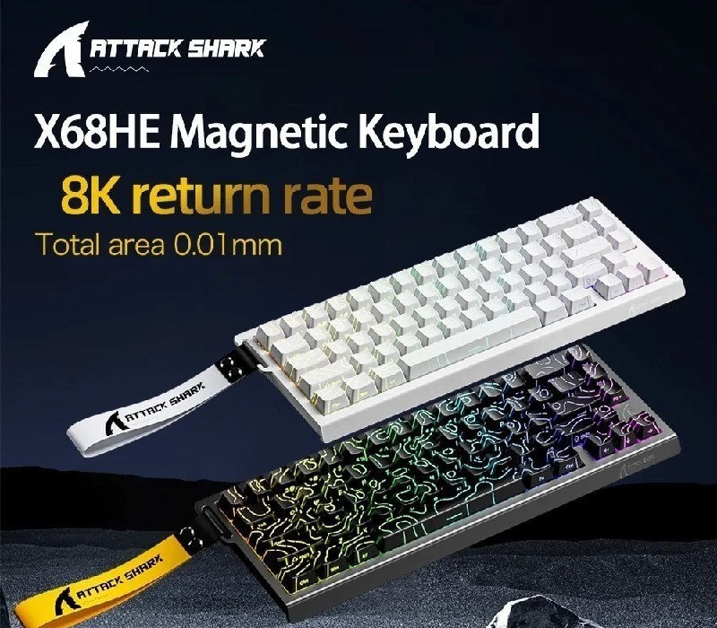 Teclado Magnético ATTACK SHARK X68HE X68Pro He Teclado Mecânico Magnético para Pro Gaming 0.01mm Trigg Rápido 8000Hz SOCDRs 0.125ms 128K Taxa magnetico gamer x68 he