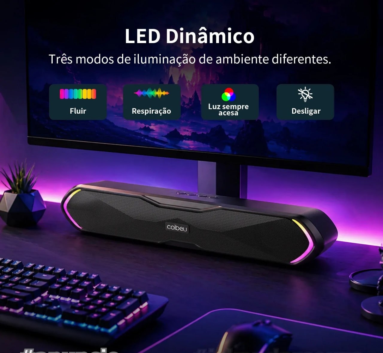SoundbarCaixa de som Bluetooth Portátil Caixa de som Para Pc com LED.