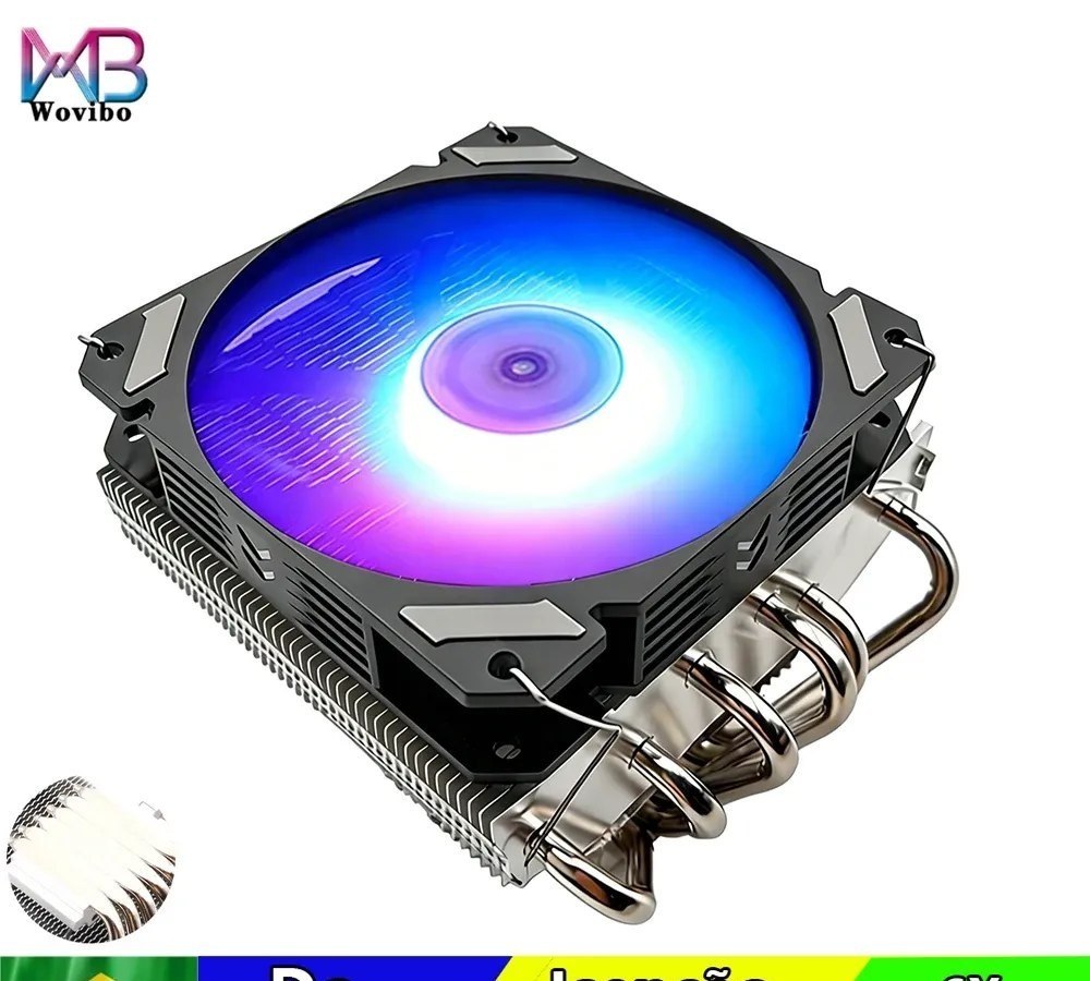 Cooler de CPU Wovibo 6 heatpipes cpu cooler ventilador baixo perfil radiador ultra fino pwm 4pin lga 115x 1200 1700 2011 x79 x99 am4 am5 120mm resfriamento