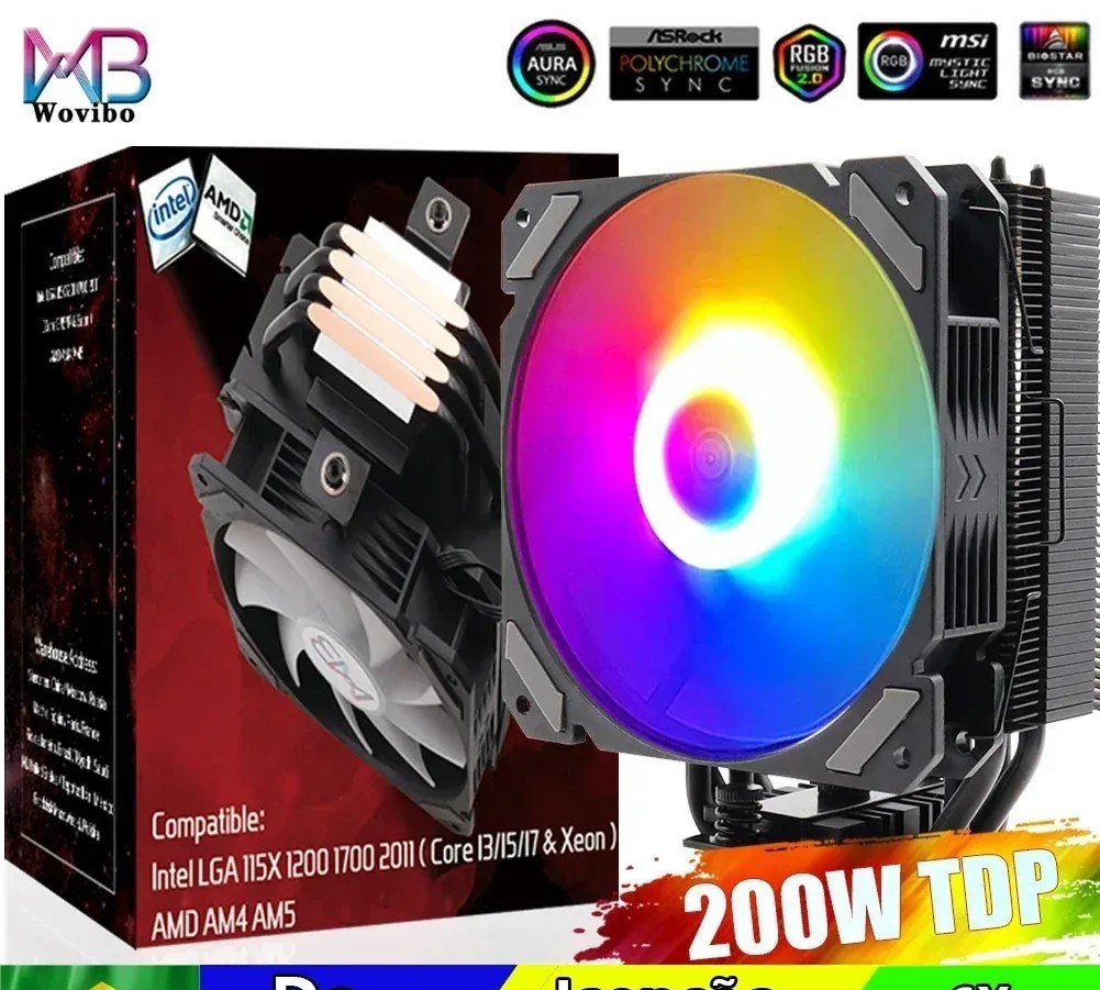 Radiador de Computador CPU Cooler 120mm Ventilador ARGB 4pin para Intel LGA 1150 1151 1155 1200 1700 2011 X79 X99 AMD AM4 AM5