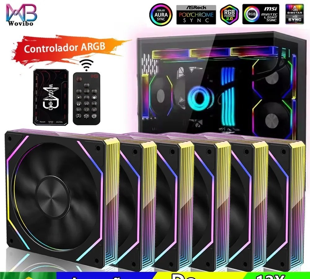 6 fans Wovibo PC Ventilador de resfriamento de computador 120mm ARGB