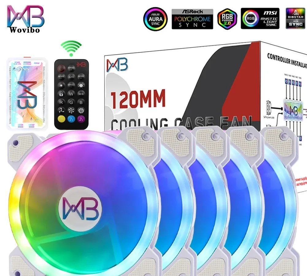 6 Fans Wovibo, ARGB Aura Sync, Radiador RGB, 6Pin, 5V, 120mm