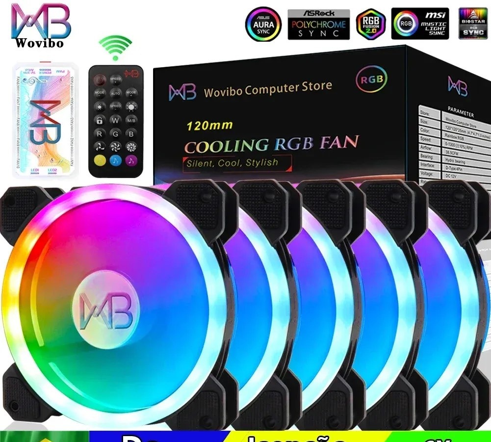 6 Fans Wovibo, ARGB Aura Sync, Radiador RGB, 6Pin, 5V, 120mm
