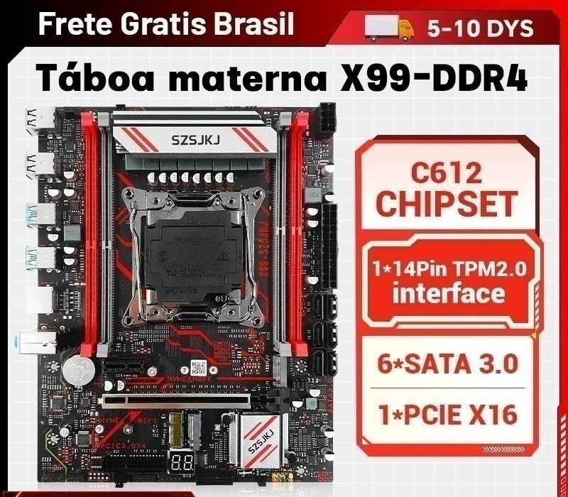Kit X99 SZSJKJ D4  Xeon E5 2680 V4, Chipset C612, Quad Channel, Suporte TPM2.0