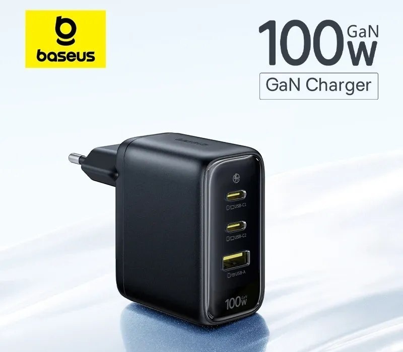 Carregador Rápido Baseus 100w Tipo C USB com Suporte QC PD PPS, Carregador Portátil para iPhone 17 16 15 14 e Carregador para Laptop Macbook Air, Rapido