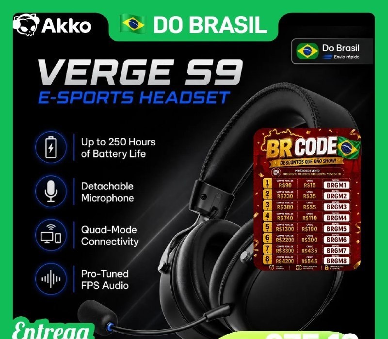 Headset AKKO VERGE S9 Ultra com Microfone, Som Surround Virtual 7.1, Modo Quádruplo, Acessórios para Jogos de PC e E-sports Fone de Ouvido