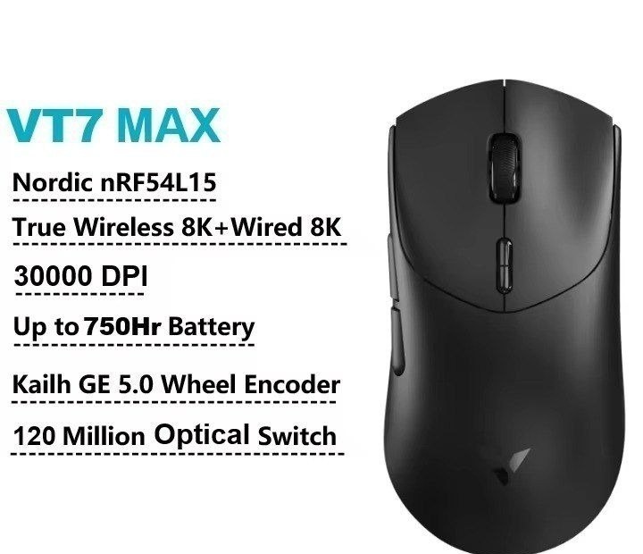 Rapoo VT7 MAX Mouse Gamer 2.4ghz 8K PAW3950 8000hz 30000 DPI 30kDPI 750 Horas Nordic nRF54L15 750 IPS 53g 800mAh PAW 3950