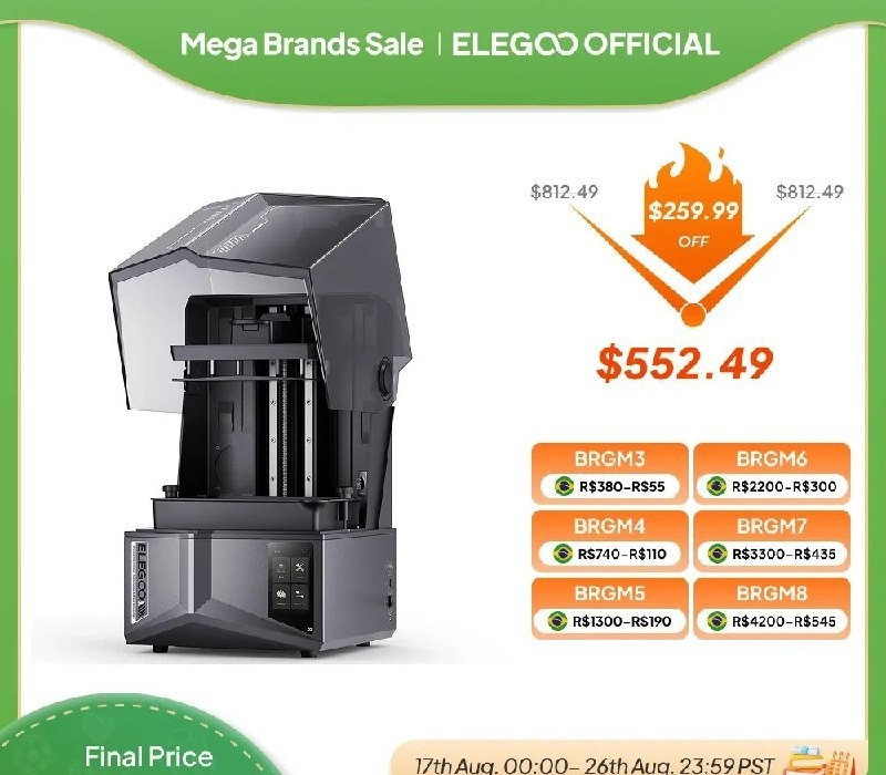 Impressora 3D ELEGOO SATURN 4 ULTRA 12K com Nivelamento Automático, Monitoramento de Impressão por IA, Impressão de Alta Velocidade Tamanho 218x122x220mm