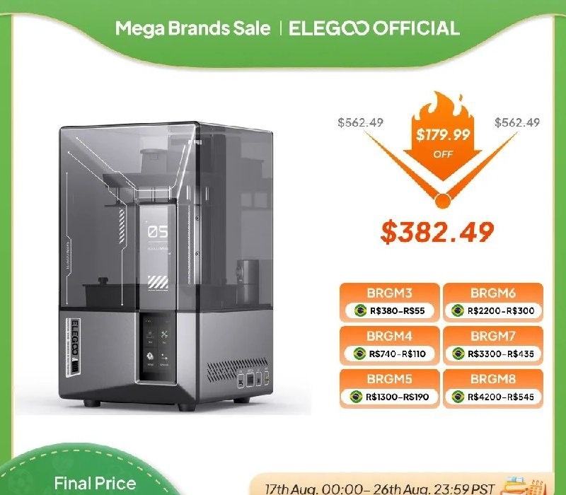 Impressora 3D ELEGOO MARS 5 ULTRA 9K MSLA com Nivelamento Automático e Câmera Inteligente AI, Impressão de Alta Velocidade Tamanho 153.3677.76165mm