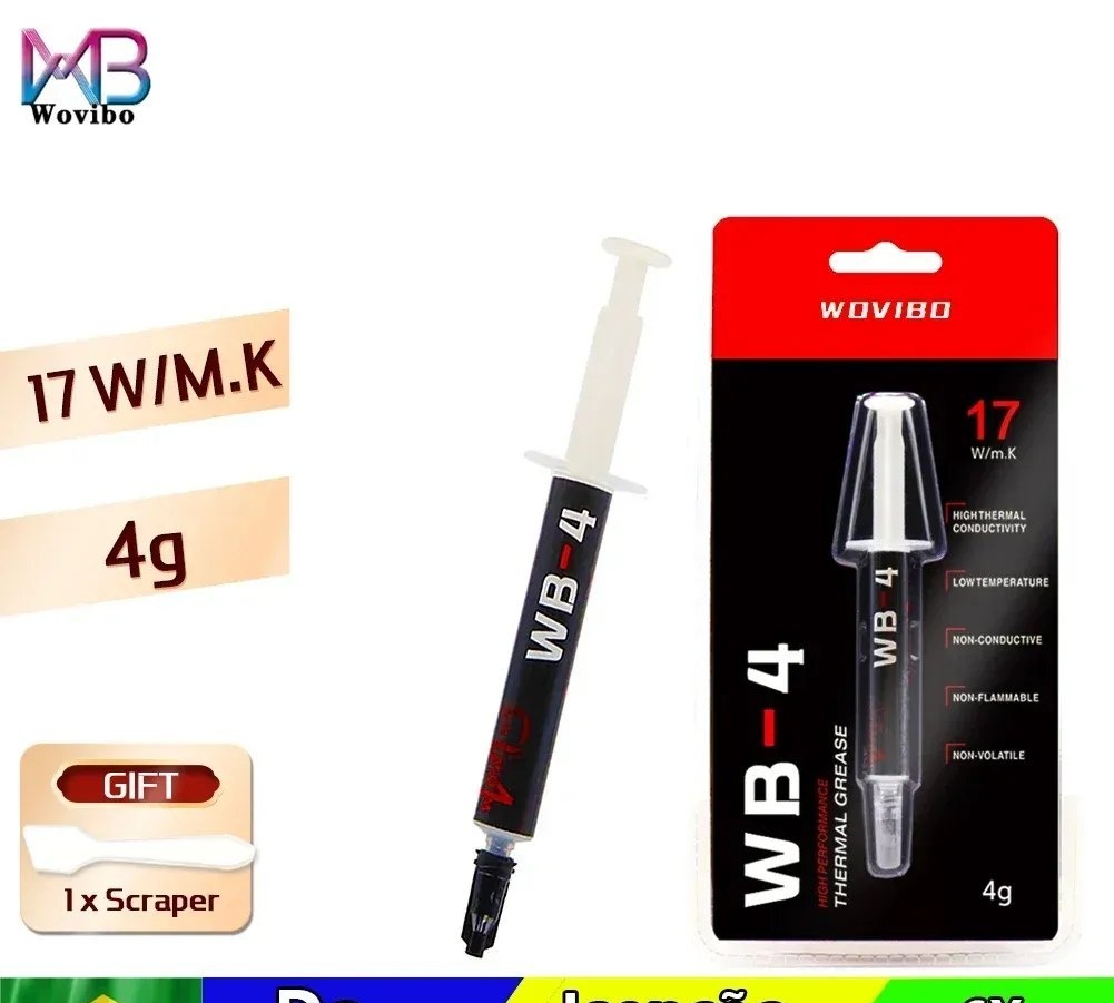 Pasta Térmica Wovibo WB-4 4g 17 WM-k para CPU GPU, Composto de Silicone para Refrigeração wb4