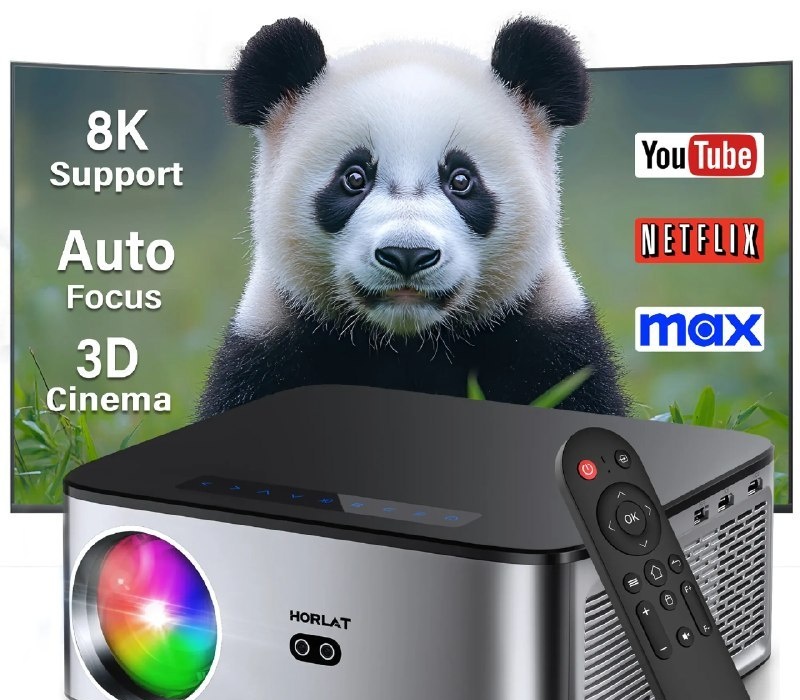Projetor LCD HORLAT 35000 Lumens Android com Suporte 8K, 1080P Nativo, Wi-Fi 6 Dual Band, Foco Automático e Correção Trapezoidal para Escritório e Home Theater