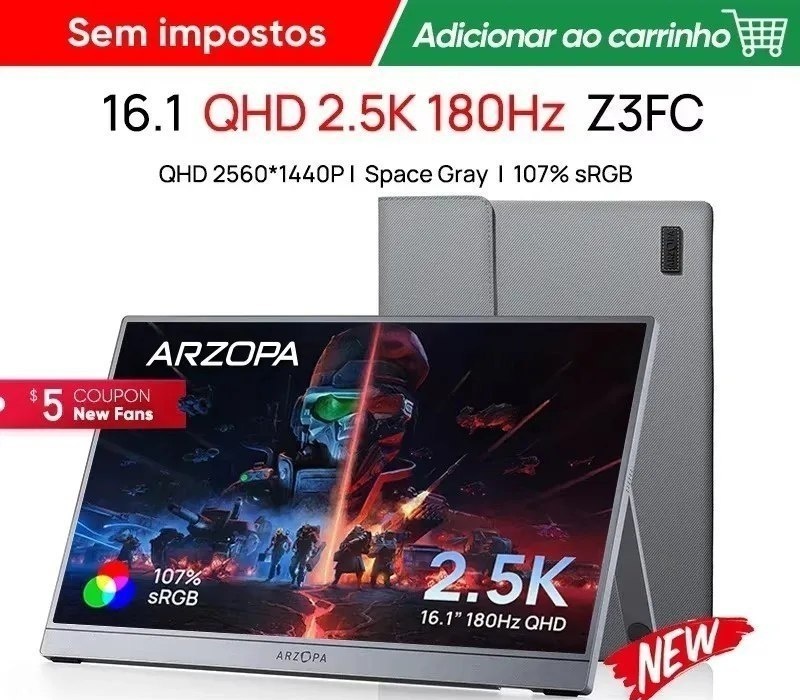 Monitor Portátil QHD Arzopa Z3FC 16,1 polegadas 2,5 K 180 Hz 2560x1440 169 107 sRGB 400cdm2 Z3 FC QUAD HD 2k