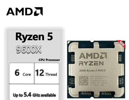 Processador AMD Ryzen 5 9600X, 3.9GHz 5.4GHz Turbo, 6-Cores 12-Threads, AM5 Novo Sem Caixa ou Cooler