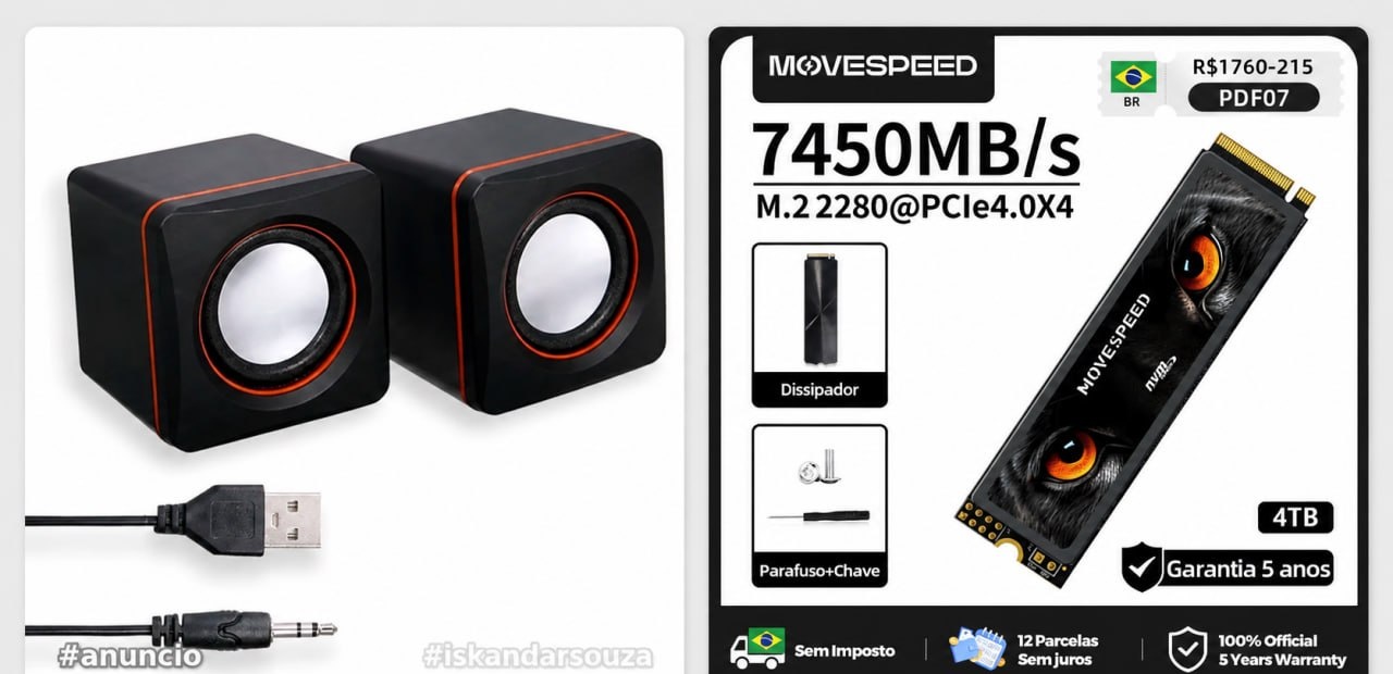 Aliexpress - Combo Caixa de som  SSD NVME  4TB MOVESPEED M2  GEN4  Pci 4.0