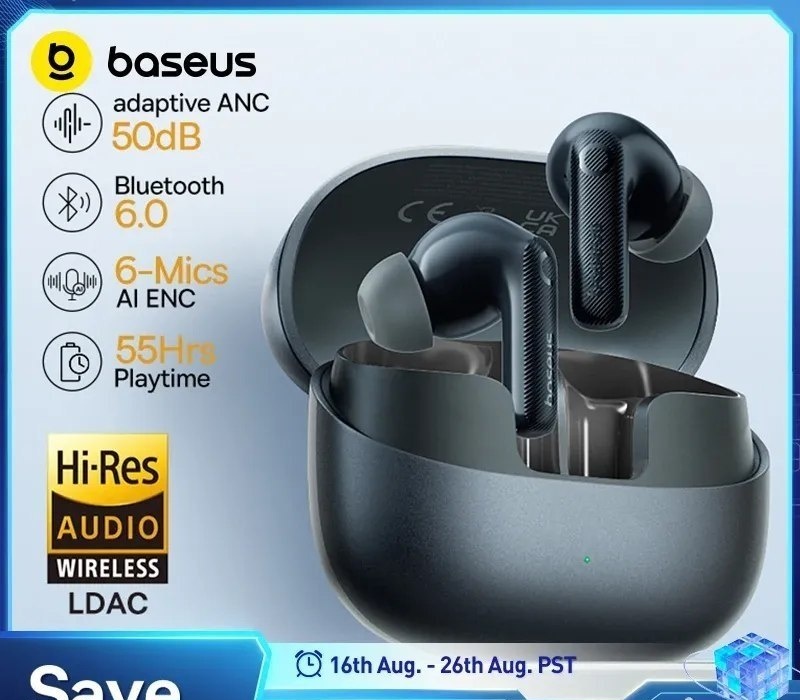 Baseus EP10 Pro ANC Fones de ouvido sem fio Bluetooth 6.0 Fone 50dB Hi-Res LDAC IP55 10 pro