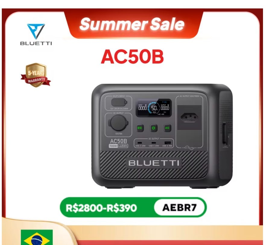 AliExpress NO Brasil !  Estação de Energia Portátil 448Wh 700W BLUETTI AC50B