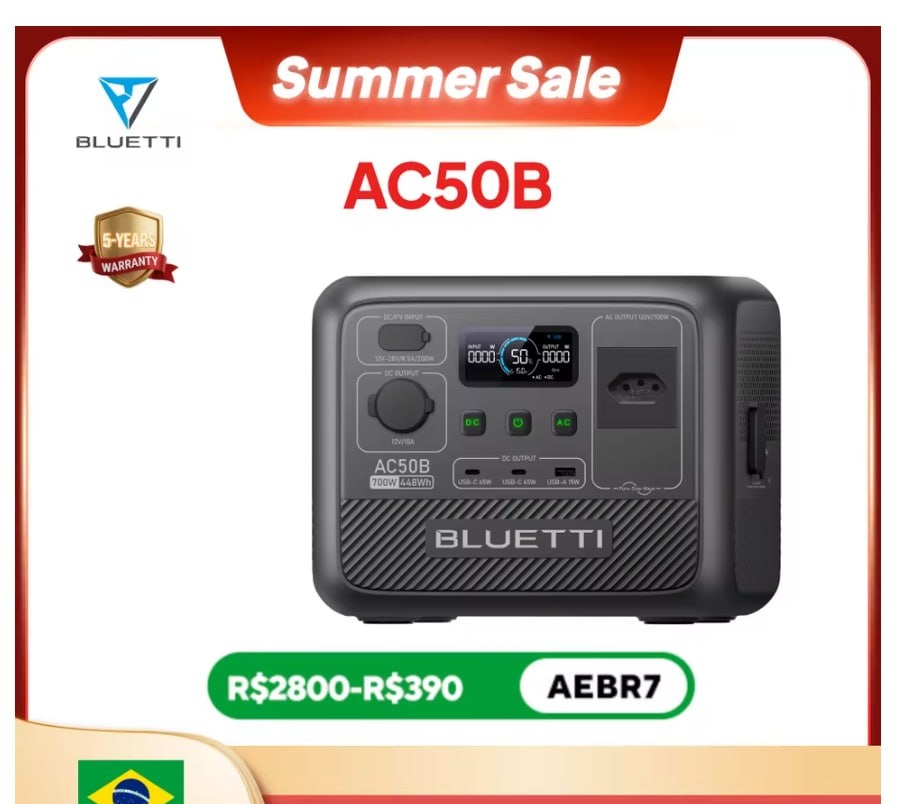 AliExpress NO Brasil !  Estação de Energia Portátil 448Wh 700W BLUETTI AC50B