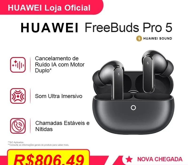 Fone de Ouvido HUAWEI FreeBuds Pro 5  Fones de Ouvido Bluetooth Sem Fio  Som Ultra Imersivo  Chamadas Nítidas