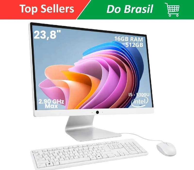 Computador All In One Intel i5 16GB RAM 512GB SSD 23,8 Full HD Windows 11 Pro WiFi Dual Webcam Desktop PC