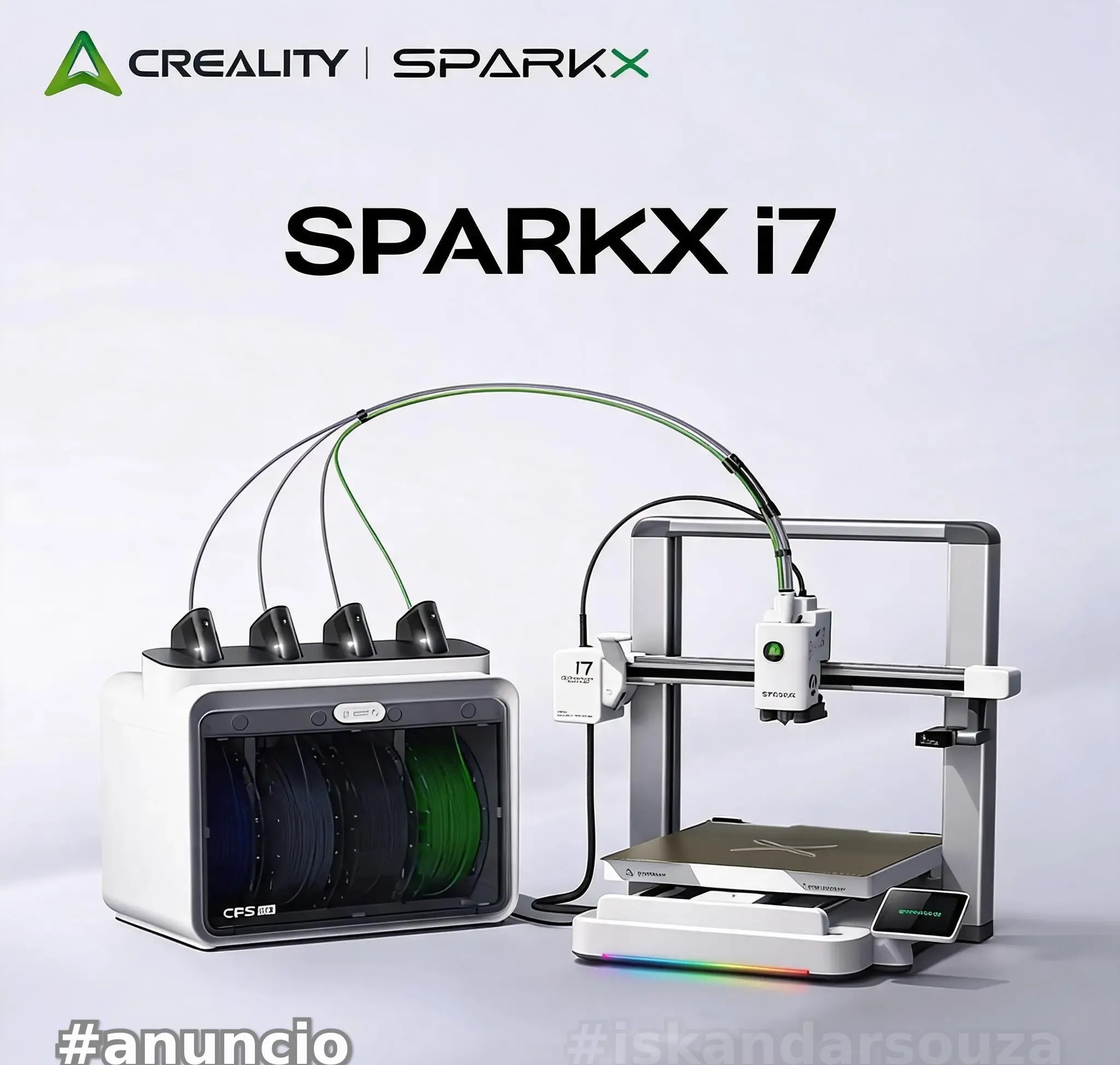 Impressora 3D Creality SPARKX I7 Color Combo CFS Lite com Caixa de Materiais Multicoloridos, AI Photo-to-3D, Velocidade de Impressão de 500mms, Tamanho de Impressão 260260255mm