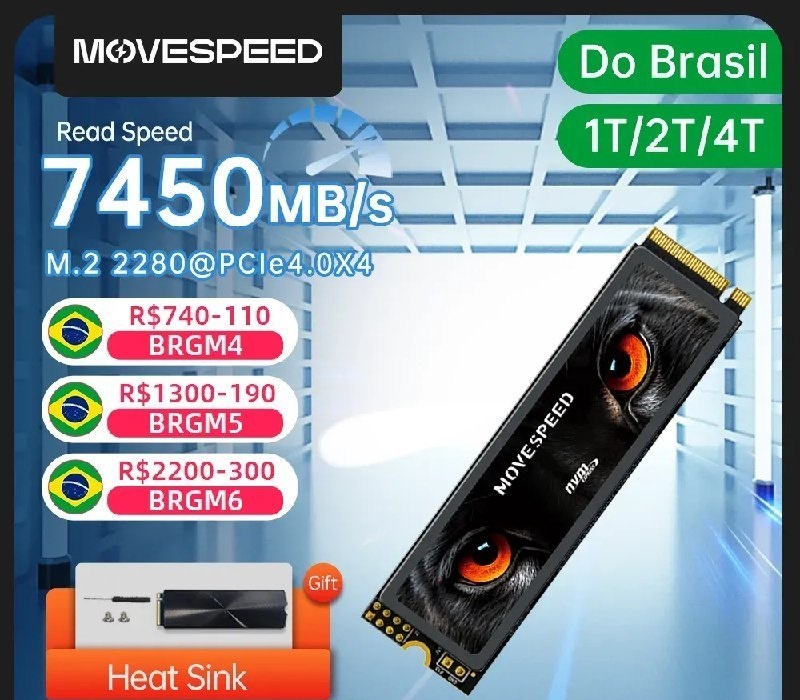 1TB Movespeed 7450 mbs ssd nvme m.2 2280 4tb 2tb 1tb disco rígido de estado sólido interno m2 pcie 4.0x4 2280 ssd unidade para ps5 computador portátil