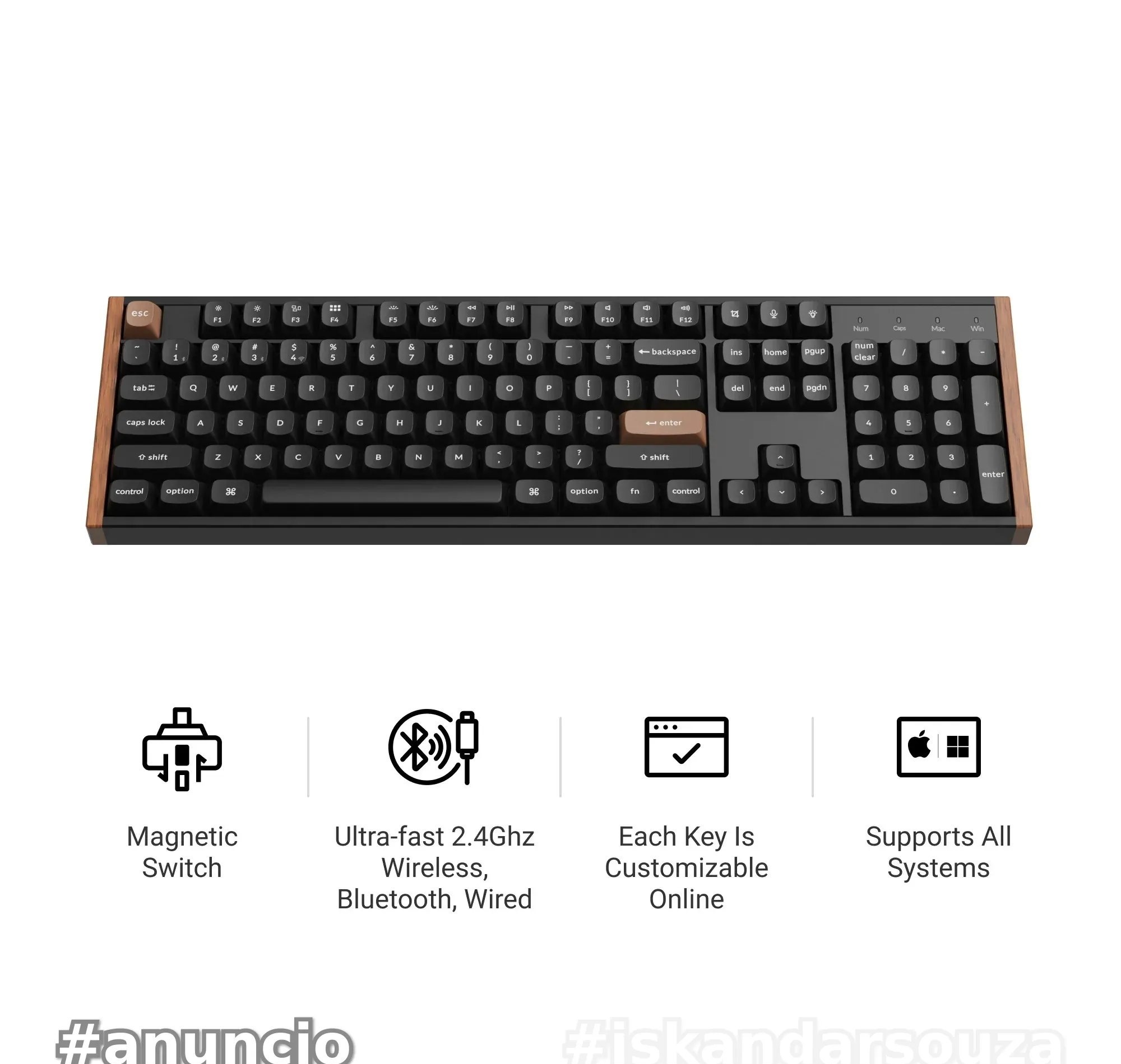 Teclado Magnético Keychron k10 he sem fio edição especial 100 RGB Backlight duplo-shot pbt keycap k10he