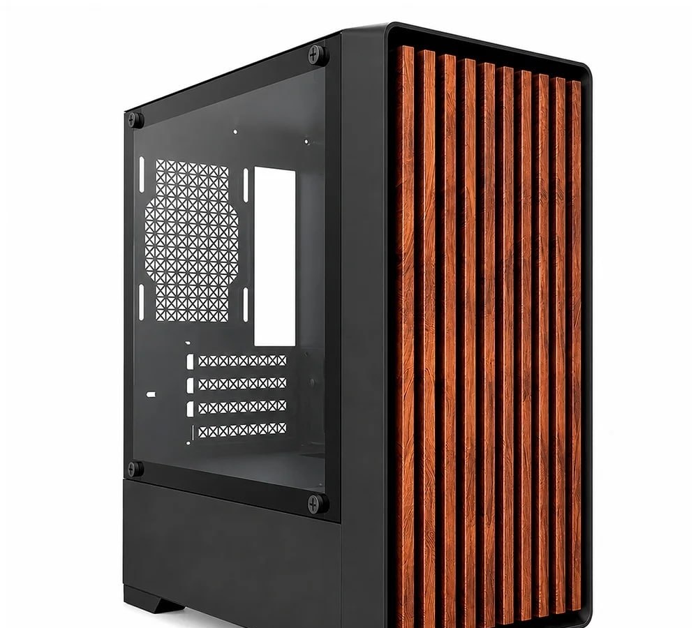 Gabinete Gamer Liketec Bambu, Micro-ATX, Painel Frontal com Detalhes em Madeira, Preto - LC-KB-BAMBU-2025-1004