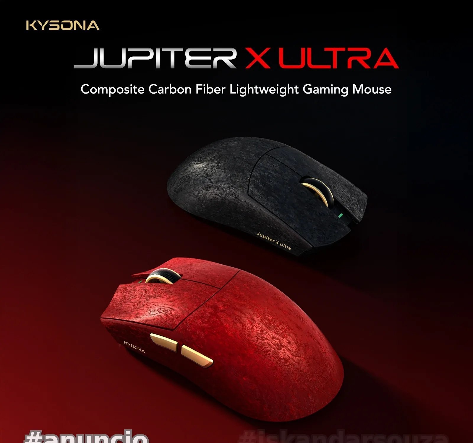 Mouse Gamer Sem Fio KYSONA Jupiter X Ultra 3950 54L15, Fibra de Carbono PAW3950