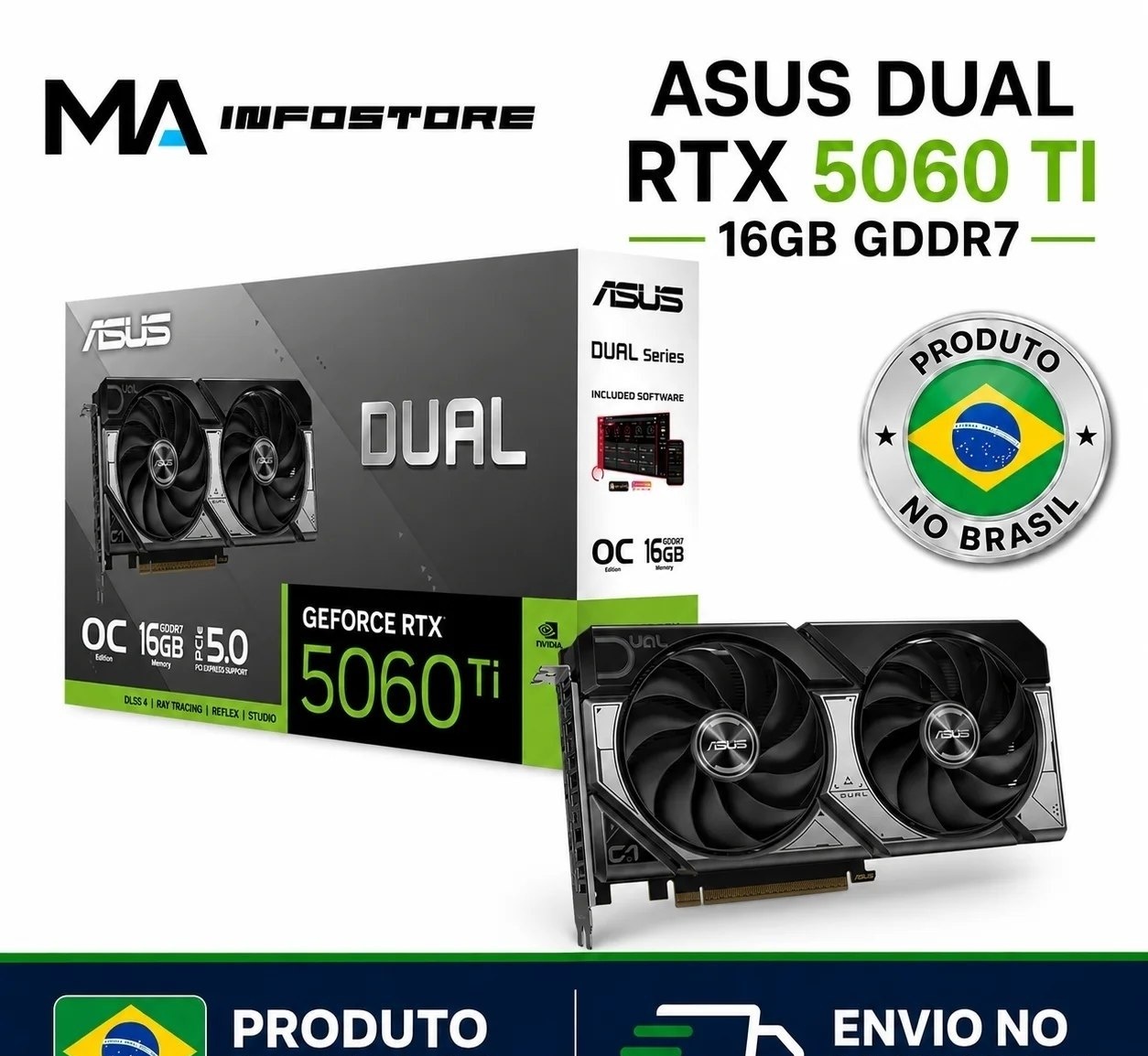 Placa de Vídeo Asus Dual NVIDIA GeForce RTX 5060 Ti OC, 16GB, GDDR7, DLSS, Ray Tracing, DUAL-RTX 5060 Ti-O16G 7