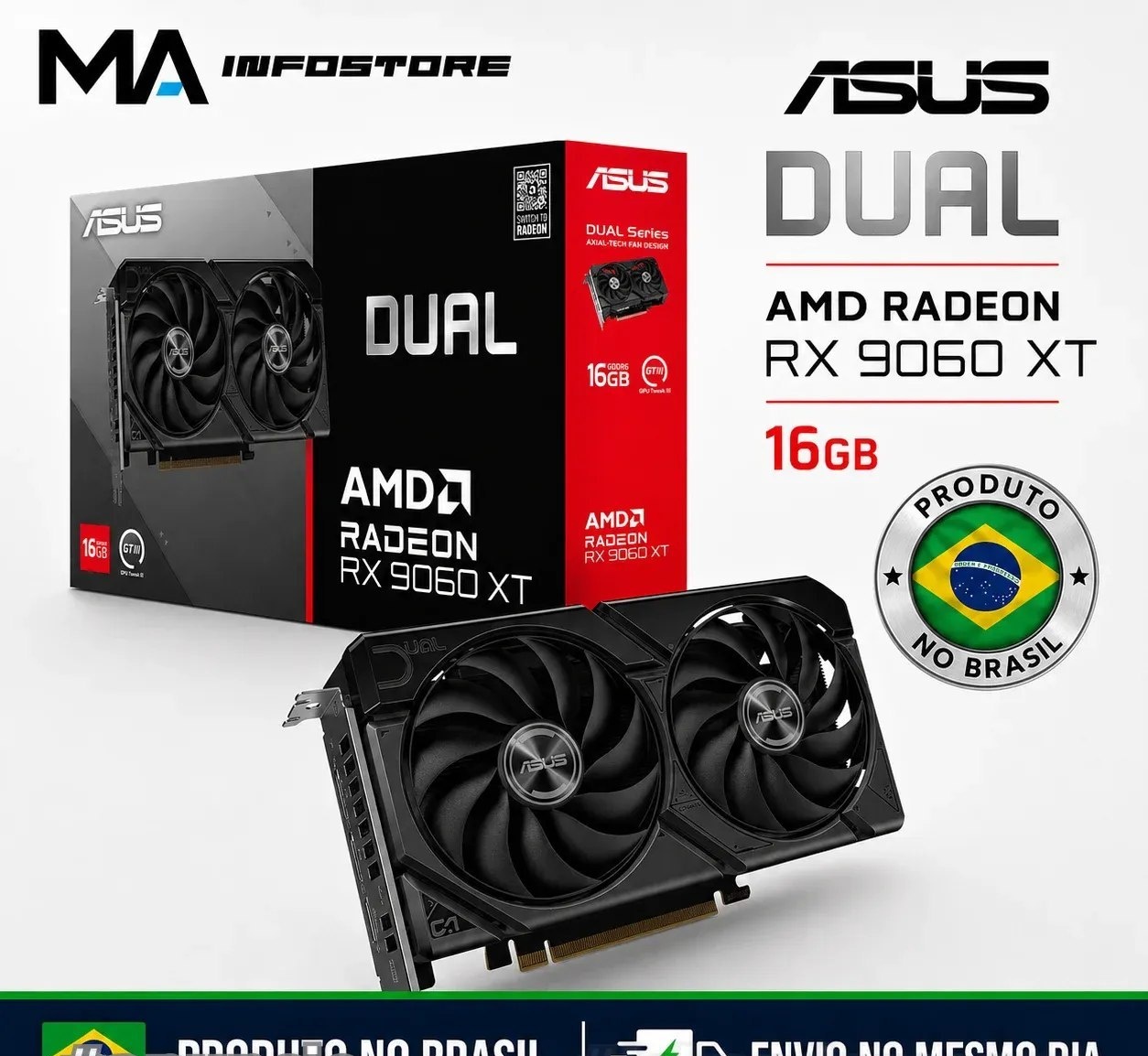 Placa de Vídeo Asus AMD Radeon RX 9060 XT Dual, 16GB, GDDR6, FSR, Ray Tracing, DUAL-RX9060XT-16G