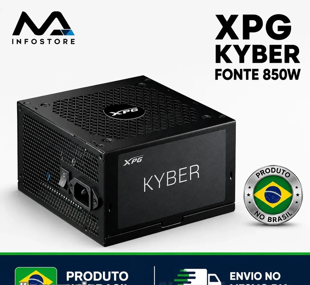 Fonte XPG Kyber, 850w, 80 Plus Gold, Com Cabo, Preto - KYBER850G-BKCBR