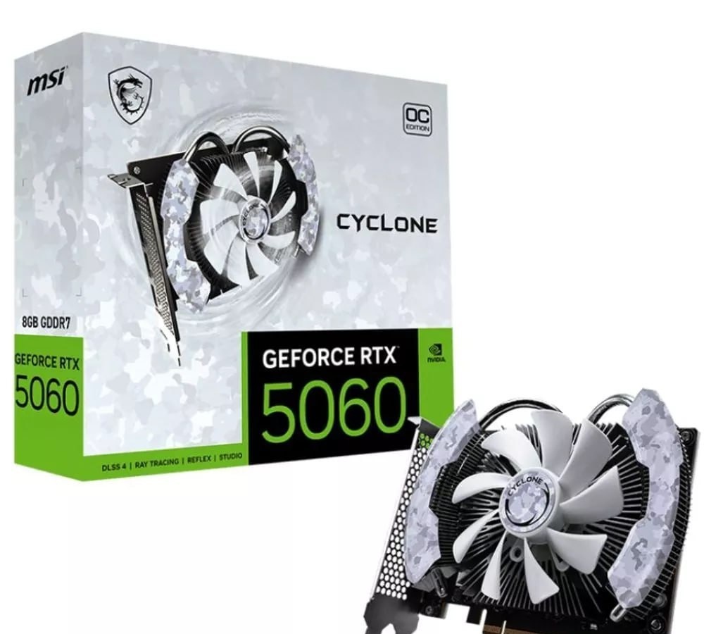 Placa de Vídeo NVIDIA GeForce MSI RTX5060 8GB Cyclone OC 1X - 128 Bits - HDMI3X DP - 912-V812