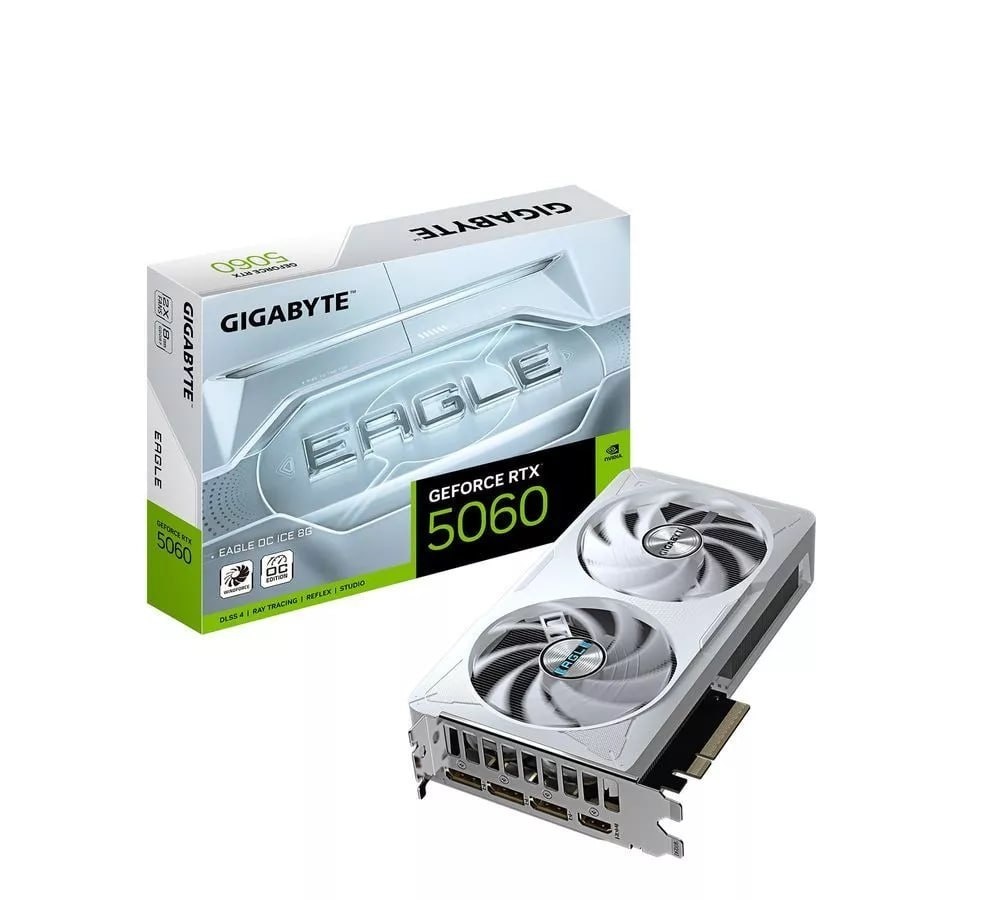 Placa de Vídeo NVIDIA GeForce Gigabyte RTX5060 Eagle OC Ice 8GB GDDR7 128bits - GV-N5060EAGLEOC ICE-8GD