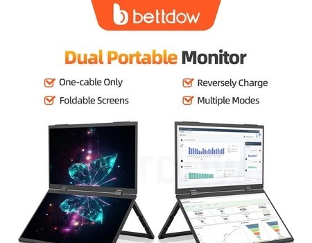 BETTDOW Monitor De Tela Dupla De 15.4 Polegadas Dobrável 315 Graus Portátil 16  9 IPS FHD Display Com Suporte HD