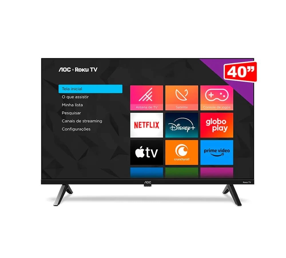 Smart TV LED AOC 40 Polegadas Full HD Roku 40S504578 Wi-Fi HDMI Preta