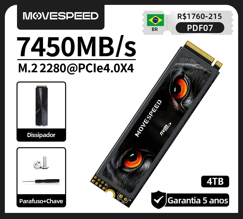 Aliexpress - Combo Caixa de som  SSD NVME  4TB MOVESPEED M2  GEN4  Pci 4.0