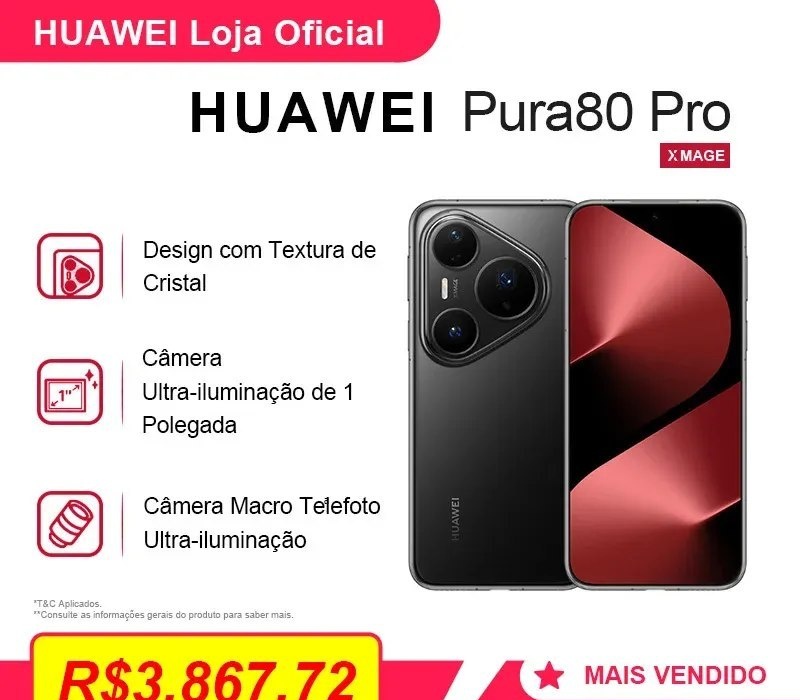 Smartphone HUAWEI Pura 80 Pro  Celular  12GB512GB  Câmera Ultra-iluminação de 1 Polegada  5170 mAh 5170 mAh pura80