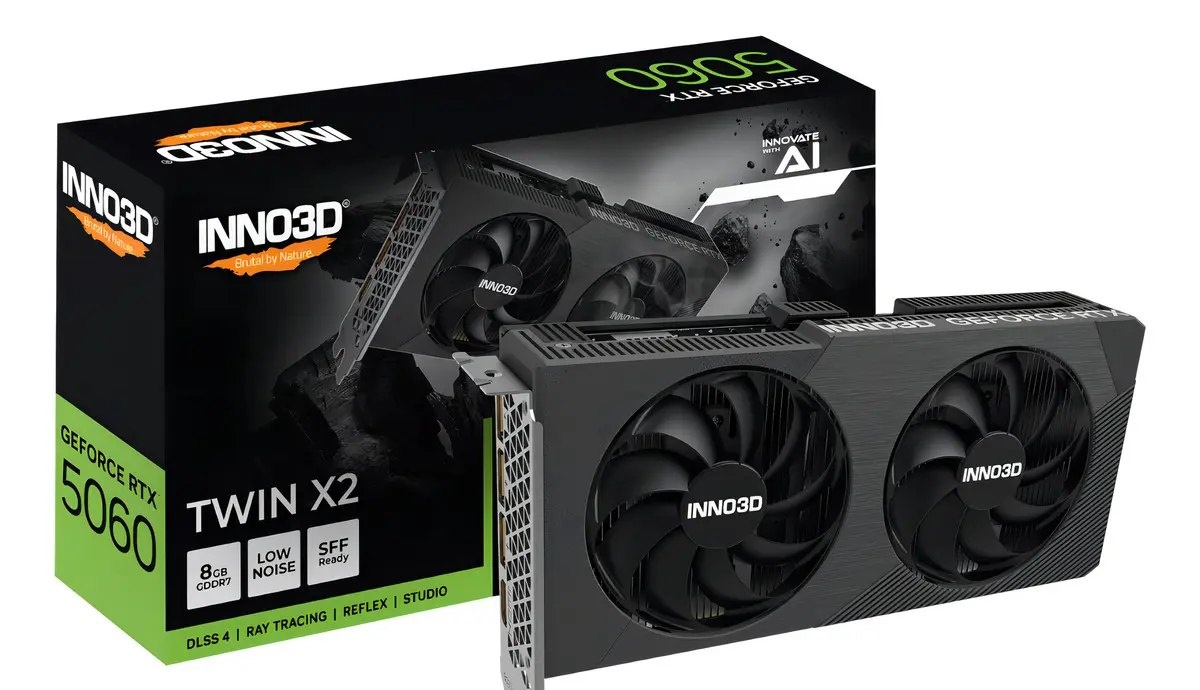 RTX 5060 Placa de Vídeo INNO3D GeForce RTX5060 Twin X2 8GB GDDR7 128-bit