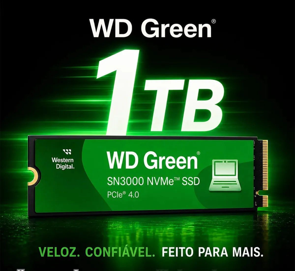 SSD 1TB M.2 NVMe PCIe 4.0 Western Digital Sn3000 Velocidade de Leitura e Gravação 50004200 MBs QLC