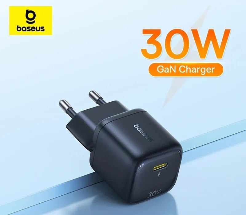 Carregador Baseus 30w GaN PD para iPhone 17 16 15 14 13 12 Max, Carregador Rápido PD3.0 QC3.0 para Celulares e Tablets Tipo C