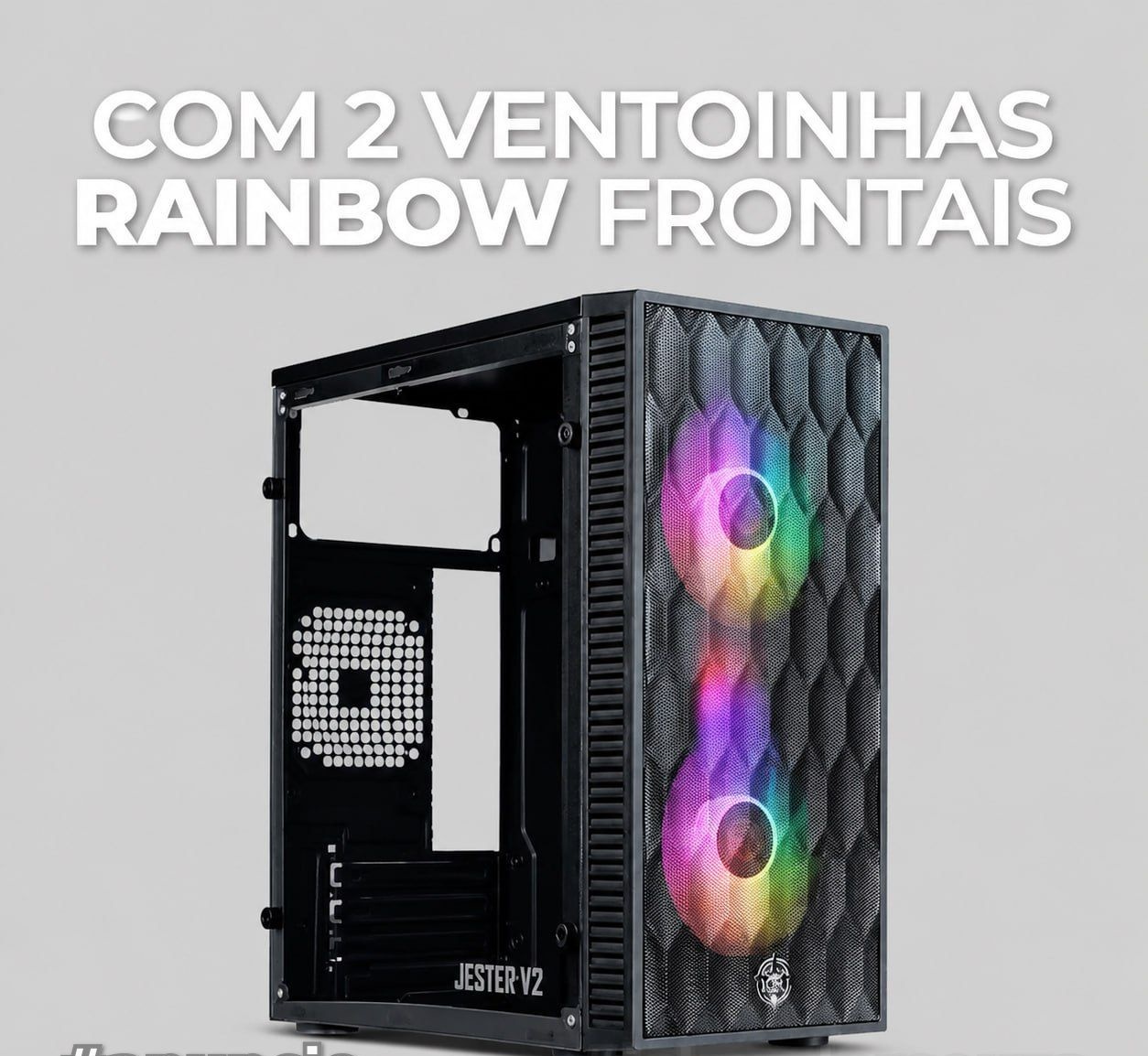 Gabinete Gamer TGT Jester V2 Rainbow Mini-Tower Lateral de Acrilico c2 Fans, Preto TGT-JSRV2-BKGF02
