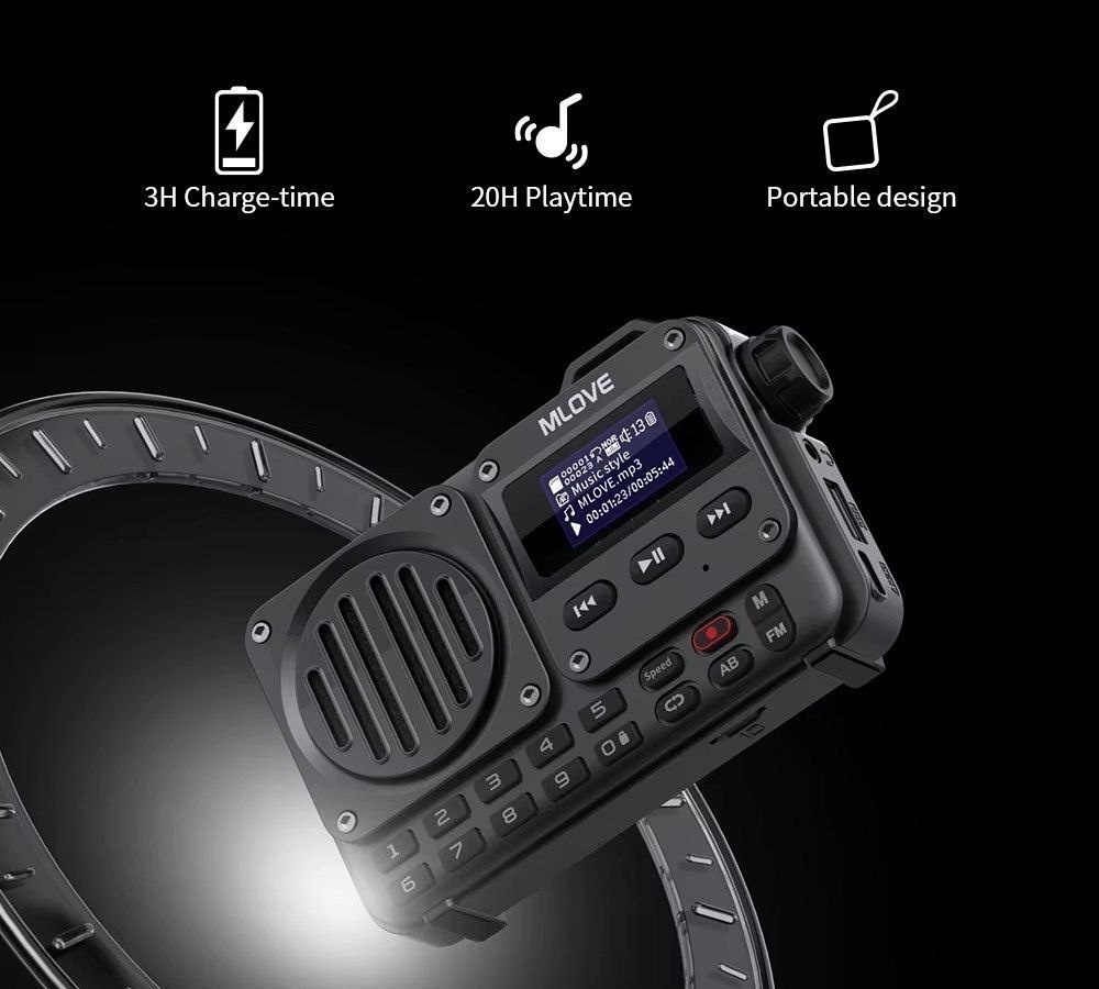 Caixinha de Som com rádio FM, Alto-falante Bluetooth super portátil MLOVE BV800, tela LCD, antena, entrada AUX, disco USB, cartão TF, reprodutor de MP3