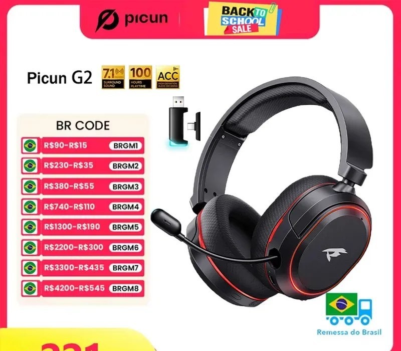 Headset Picun g2 2.4g sem fio gaming headset bluetooth fones de ouvido 5ms baixa latência 7.1 surround enc microfone para pc ps4 ps5 telefone interruptor
