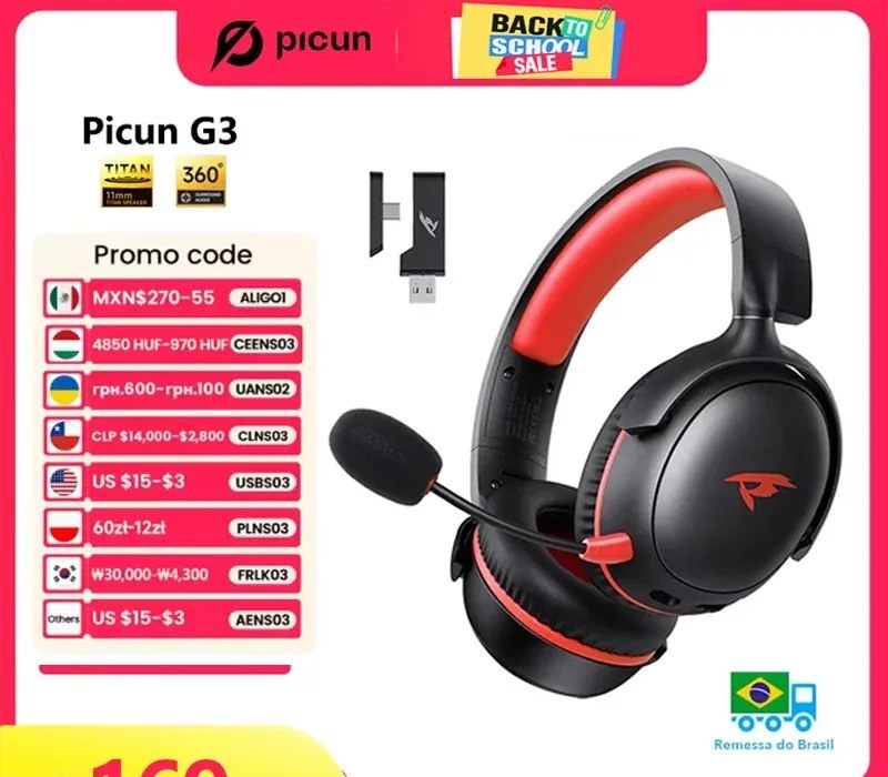Headset Picun g3 gaming fone de ouvido sem fio com microfone over-ear fones de ouvido bluetooth 5.4 40mm driver 2.4gsem fiocabo fones de ouvido usb 65h