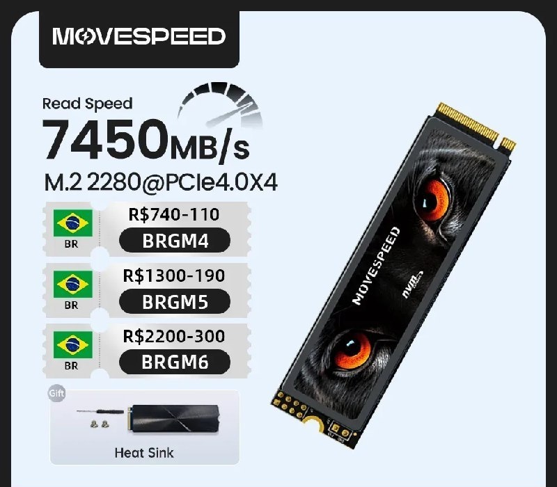 1TB Movespeed 7450 mbs ssd nvme m.2 2280 4tb 2tb 1tb disco rígido de estado sólido interno m2 pcie 4.0x4 2280 ssd unidade para ps5 computador portátil